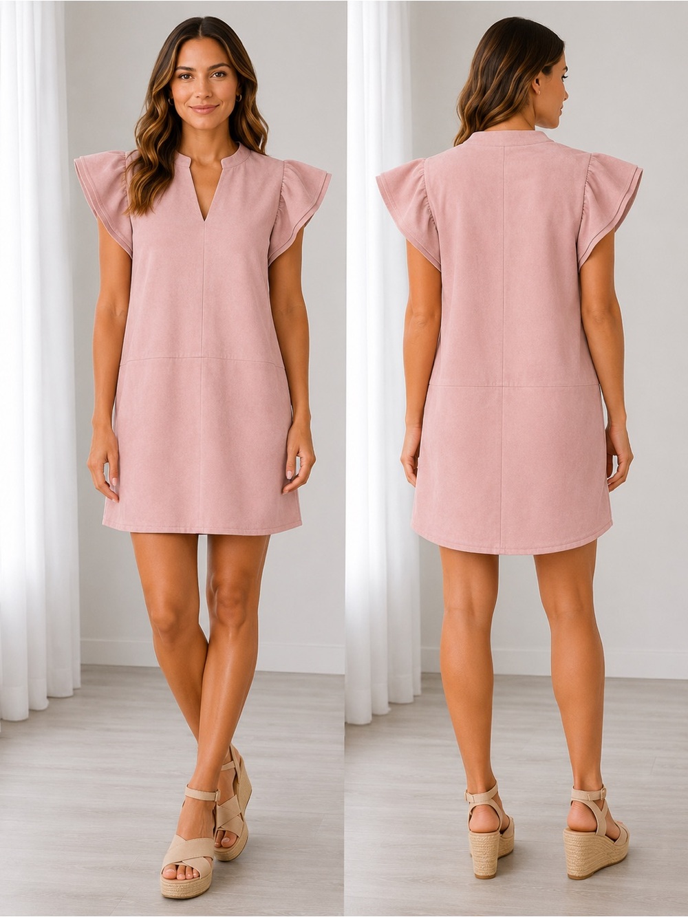 THML
THML Pink Faux Suede Mini Dress with Flutter Sleeves. Size small. NWT